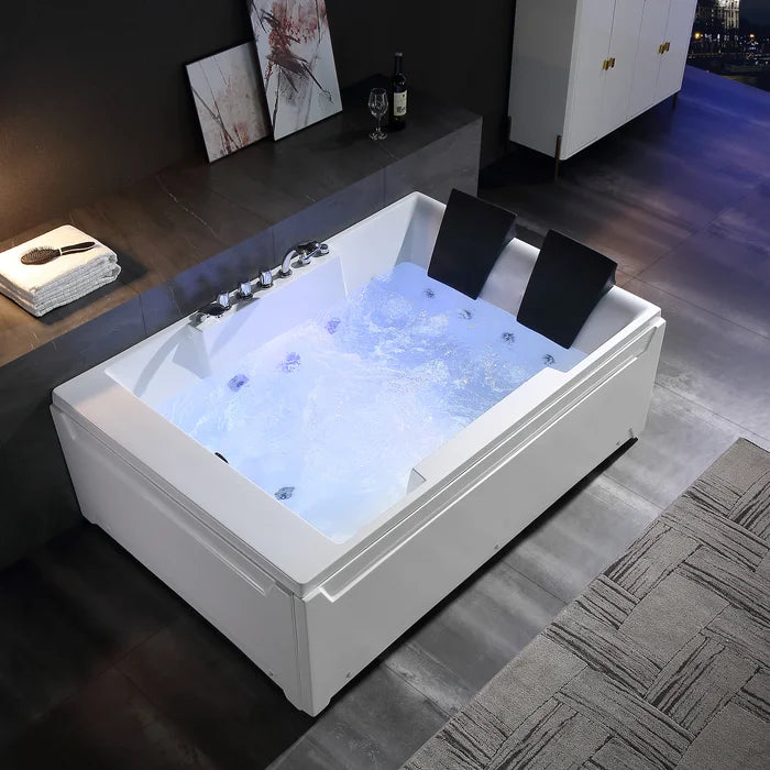 Empava 72" Modern Whirlpool Alcove Bathtub with Faucet and LED Lights, EMPV-72JT367LED