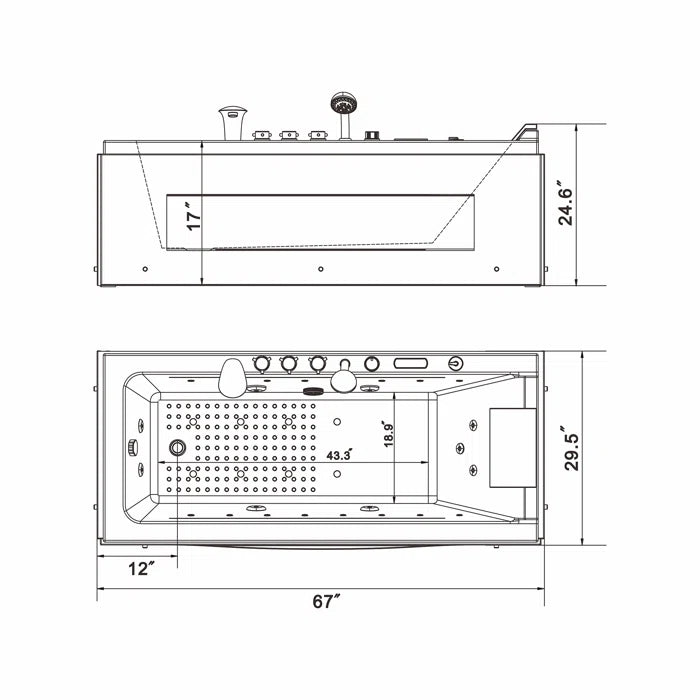 Empava 67" Modern Alcove Whirlpool Bathtub with Faucet and LED Lights, EMPV-67JT351LED