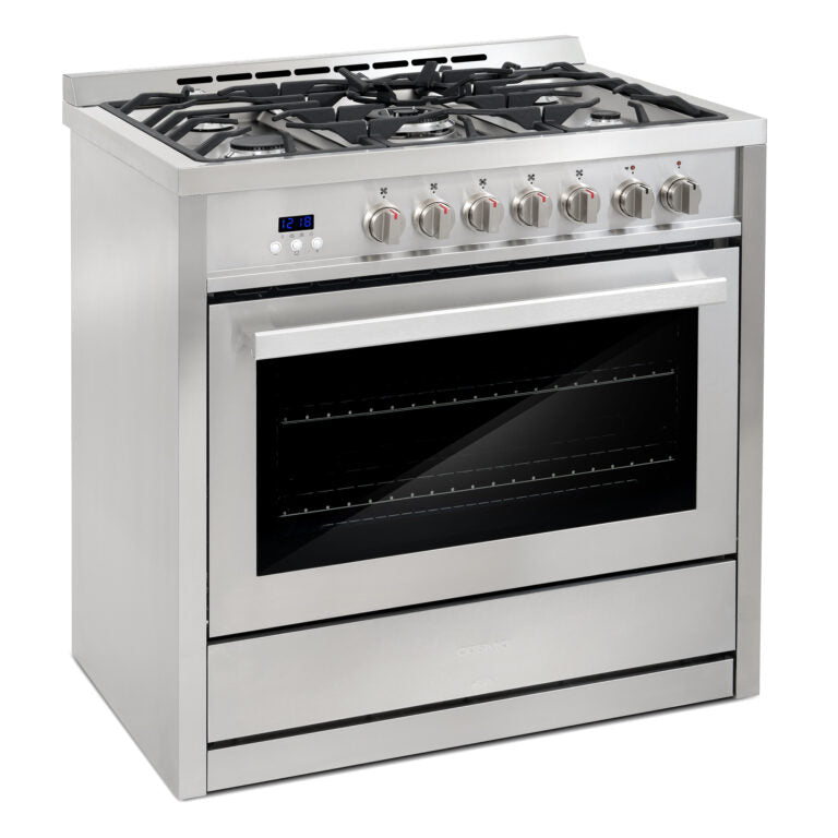 Cosmo Commercial 36" 3.8 cu. ft. Dual Fuel Range with Convection Oven and Storage Drawer, COS-F965NF