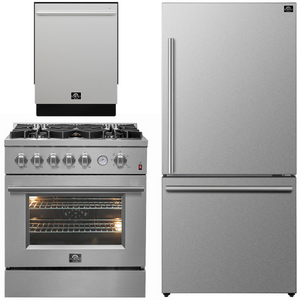 FORNO Appliance Package - 30" Gas Range with Griddle, 31" Refrigerator and Tall Tub Dishwasher, FBDL-012-01CAUS