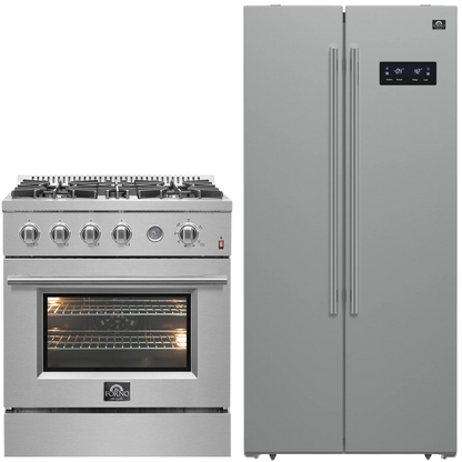 Forno Appliance Package - 30" Gas Range with Built-In Temperature Gauge and 33" Refrigerator, FBDL-021-01CAUS