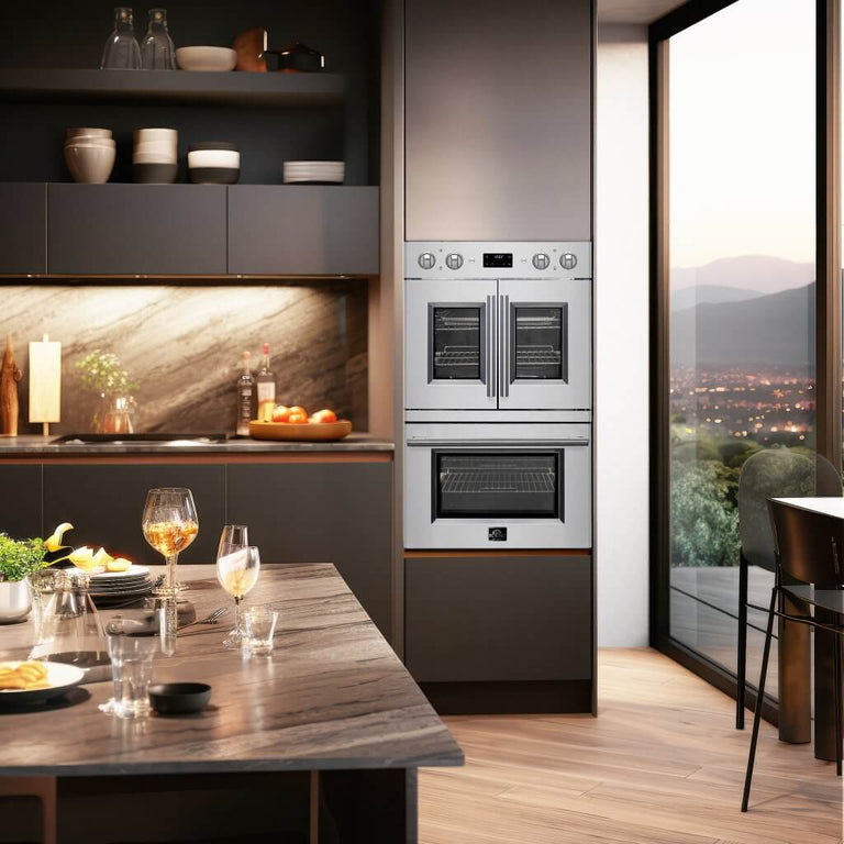 Forno 30" 7.36 Cu. Ft. French Door Double Electric Wall Oven with Air Fry, Self-Clean and Sous Vide, FBOEL1340-30