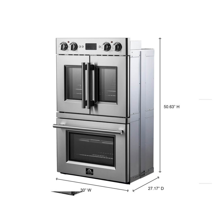 Forno 30" 7.36 Cu. Ft. French Door Double Electric Wall Oven with Telescopic Racks, Air Fry, Self-Clean and Sous Vide, FBOEL1388-30