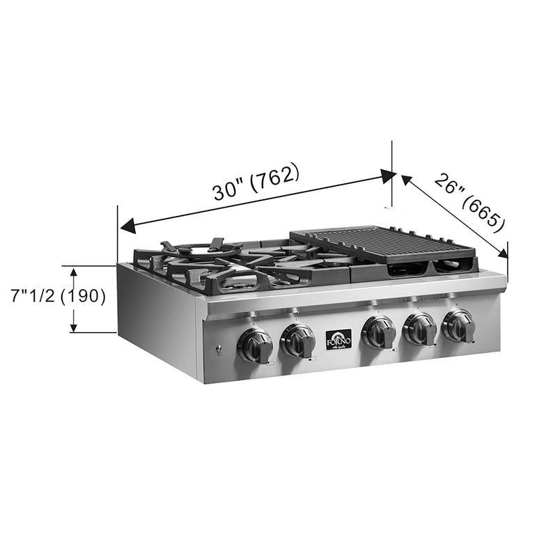 Forno 30" Gas Rangetop With 5 Sealed Burners in Stainless Steel, FCTGS5751-30