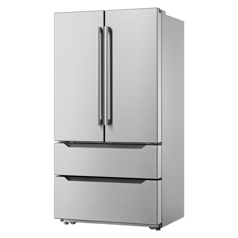 Cosmo Package - 36" Gas Range, Wall Mount Range Hood, Dishwasher, Refrigerator with Ice Maker and Wine Cooler, COS-5PKG-208
