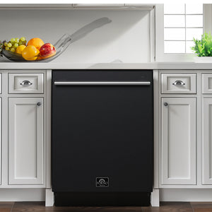 FORNO Espresso Romano 24" Built-In Tall Tub Dishwasher in Black with Silver Handles, FDWBI8035-24BLK