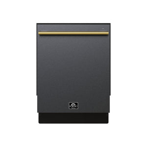 FORNO Espresso Romano 24" Built-In Tall Tub Dishwasher in Black with Antique Brass Handles, FDWBI8035-24BLK