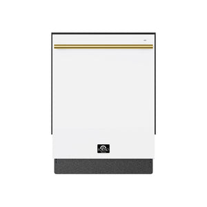 FORNO Espresso Romano 24" Built-In Tall Tub Dishwasher in White with Antique Brass Handles, FDWBI8035-24WHT
