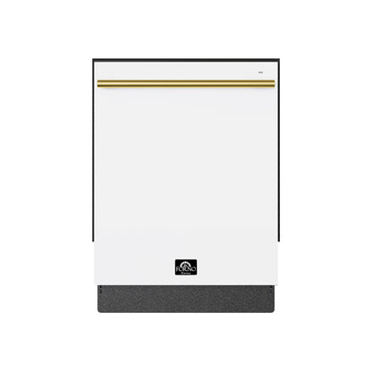 FORNO Espresso Romano 24" Built-In Tall Tub Dishwasher in White with Antique Brass Handles, FDWBI8035-24WHT
