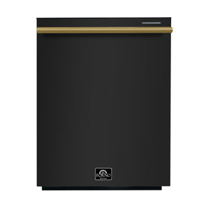 FORNO Espresso Pozzo 24" Built-In Dishwasher in Black with Antique Brass Handles, FDWBI8067-24BLK