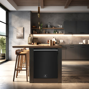 FORNO Espresso Pozzo 24" Built-In Dishwasher in Black with Silver Handles, FDWBI8067-24BLK