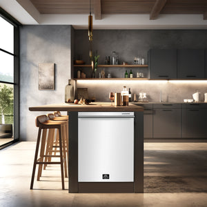 FORNO Espresso Pozzo 24" Built-In Dishwasher in White with Silver Handles, FDWBI8067-24WHT