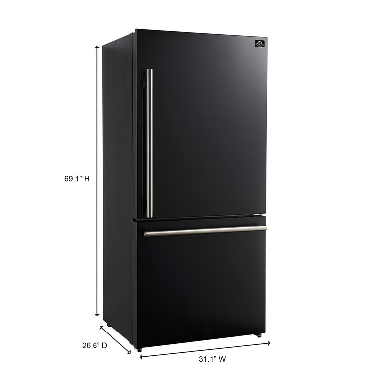 Forno Espresso 31" 17.2 cu. ft. Refrigerator and Bottom Freezer in Black with Silver Handles, FFFFD1785-31BLK