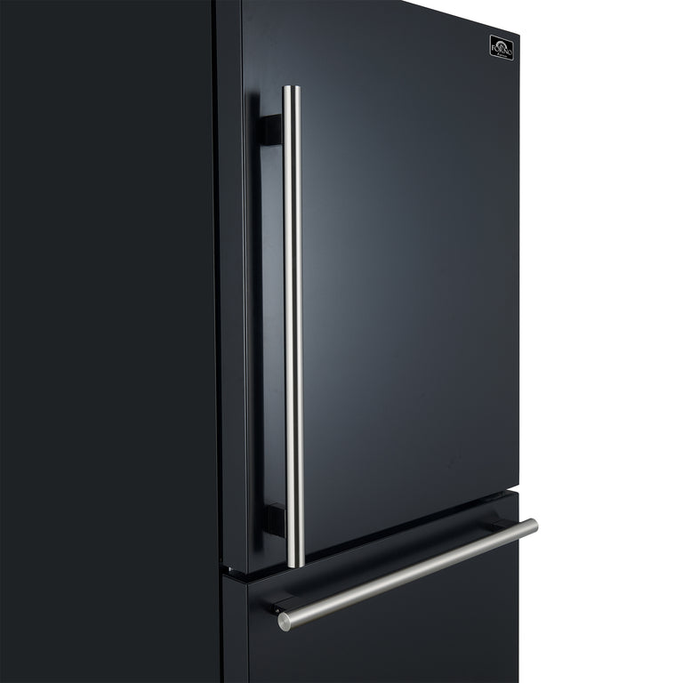 Forno Espresso 31" 17.2 cu. ft. Refrigerator and Bottom Freezer in Black with Antique Brass Handles, FFFFD1785-31BLK