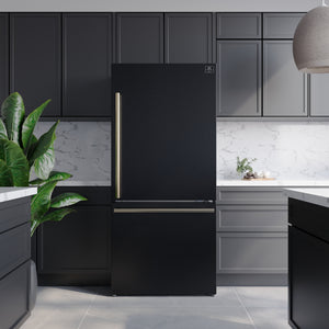 FORNO Espresso Milano 31" 17.2 cu. ft. Right Swing Refrigerator and Bottom Freezer in Black with Silver Handles, FFFFD1785-31BLK