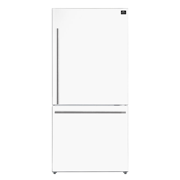 Forno Espresso 31" 17.2 cu. ft. Refrigerator and Bottom Freezer in White with Silver Handles, FFFFD1785-31WHT