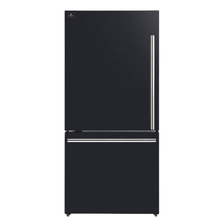 Forno Espresso 31" 17.2 Cu. Ft. Refrigerator and Bottom Freezer with Ice Maker in Black and Silver Handles