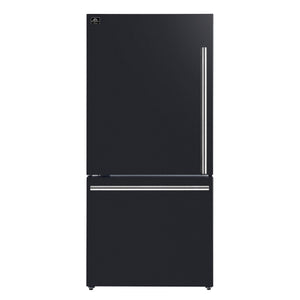 FORNO Espresso Milano 31" 17.2 cu. ft. Left Swing Refrigerator and Bottom Freezer with Ice Maker in Black and Silver Handles, FFFFD1786-31BLK