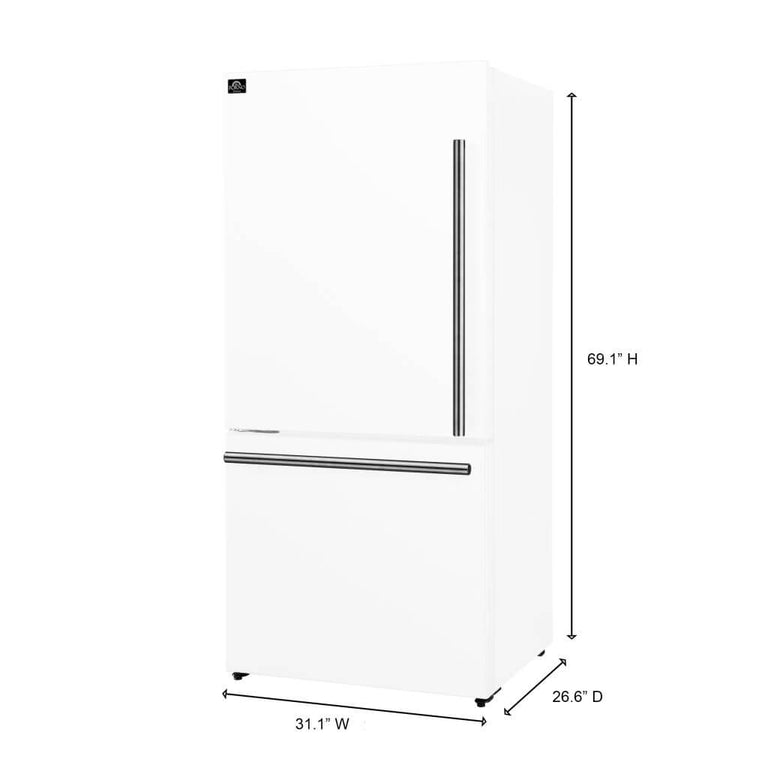 Forno Espresso 31" 17.2 Cu. Ft. Refrigerator and Bottom Freezer with Ice Maker in White and Silver Handles