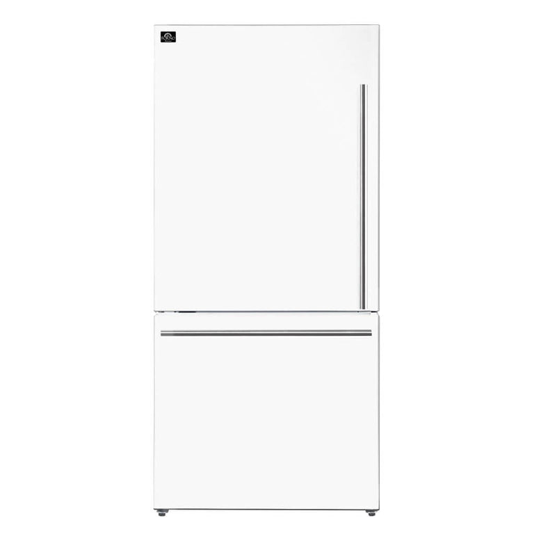 Forno Espresso 31" 17.2 Cu. Ft. Refrigerator and Bottom Freezer with Ice Maker in White and Silver Handles