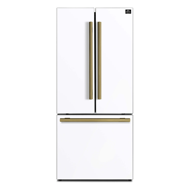 Forno Espresso 30" 17.5 Cu. Ft. Refrigerator with Ice Maker in White with Antique Brass Handles, FFFFD1974-31WHT