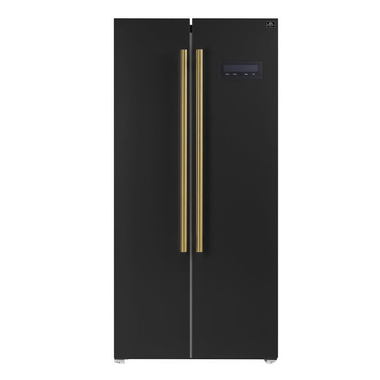 Forno Espresso 33" 15.6 cu. ft. Refrigerator in Black with Antique Brass Handles, FFRBI1805-33BLK