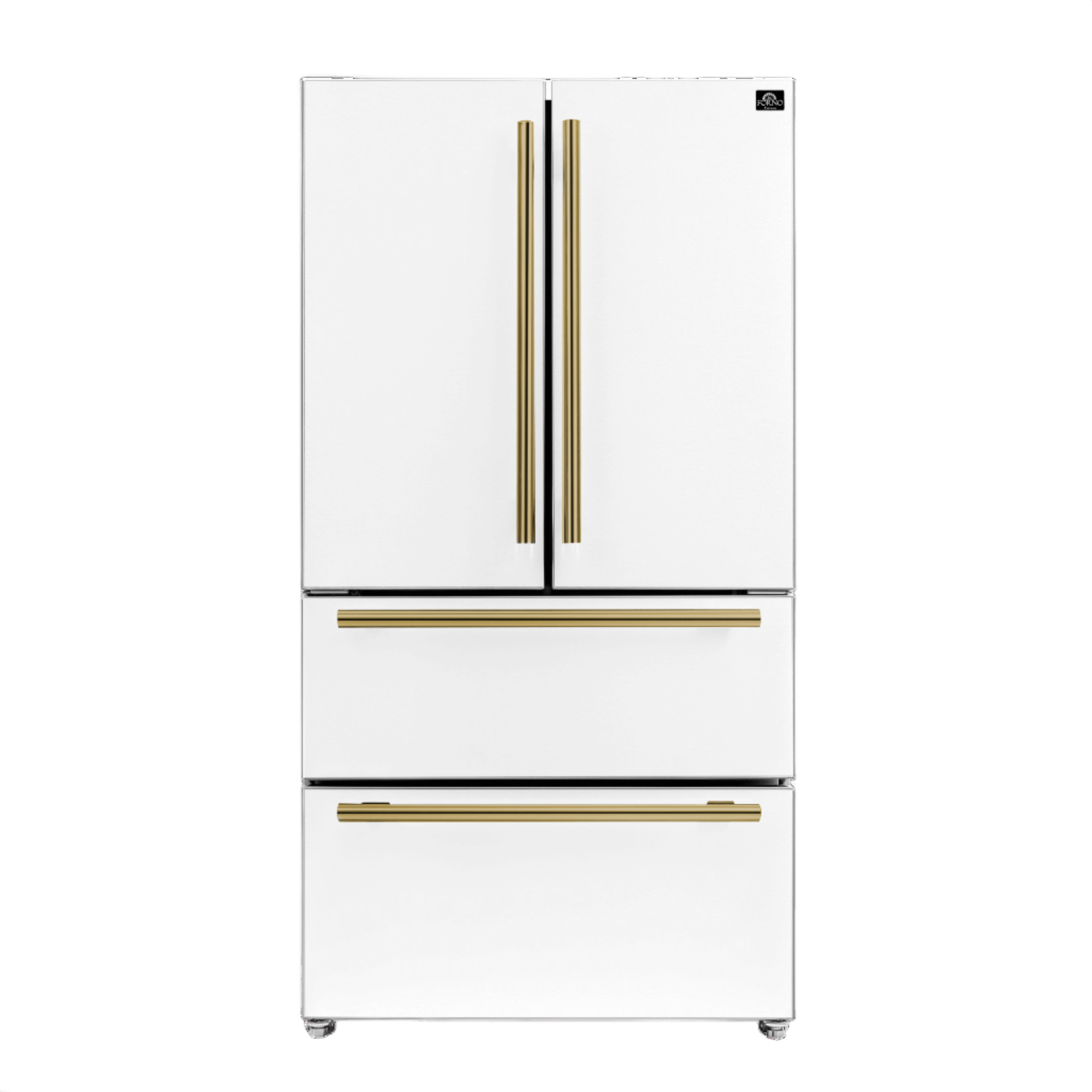Forno Espresso 36" 19.2 cu. ft. Refrigerator in White with Antique Brass Handles, FFRBI1820-36WHT