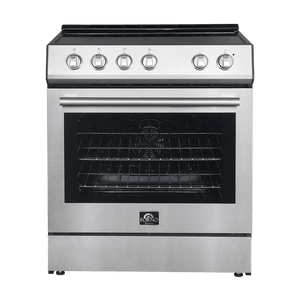 FORNO Espresso Package - 30" Electric Range, Range Hood and Dishwasher in Stainless Steel with Silver Handles