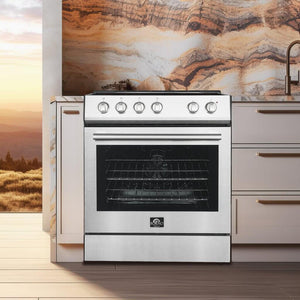 FORNO Espresso Package - 30" Electric Range and Range Hood in Stainless Steel with Silver Handles, FBDL-002-01US