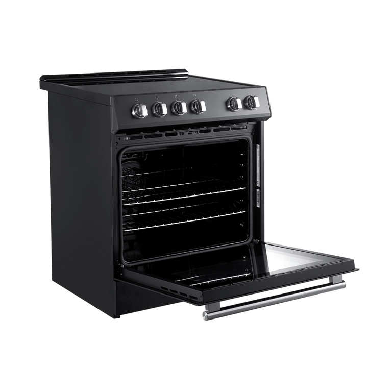 Forno Espresso Package - 30" Electric Range and Range Hood in Black with Antique Brass Handles, AP-FFSEL6012-30BLK-A-A2