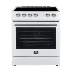 FORNO Espresso Package - 30" Electric Range, Range Hood and Dishwasher in White with Silver Handles