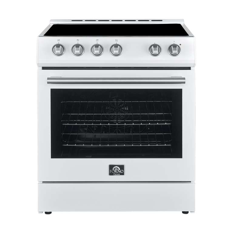 Forno Espresso Package - 30" Electric Range, Range Hood and Refrigerator in White with Silver Handles, AP-FFSEL6012-30WHT-S-A8