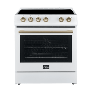FORNO Espresso Package - 30" Electric Range and Refrigerator in White with Antique Brass Handles, FBDL-003-03US