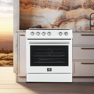 FORNO Espresso Leonardo 30" 5 cu. ft. Electric Range in White with Silver Handles, FFSEL6012-30WHT