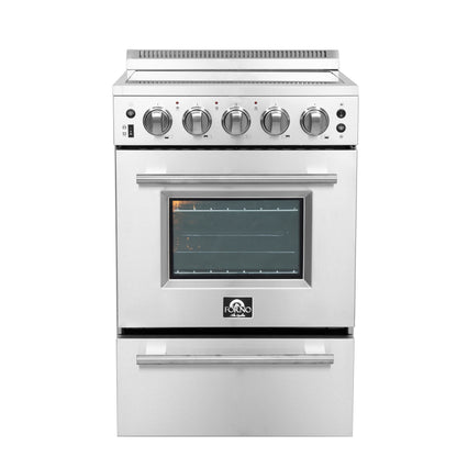 FORNO Loiano 24" 2.3 cu. ft. Freestanding Electric Range with 4 Element Burners in Stainless Steel, FFSEL6069-24