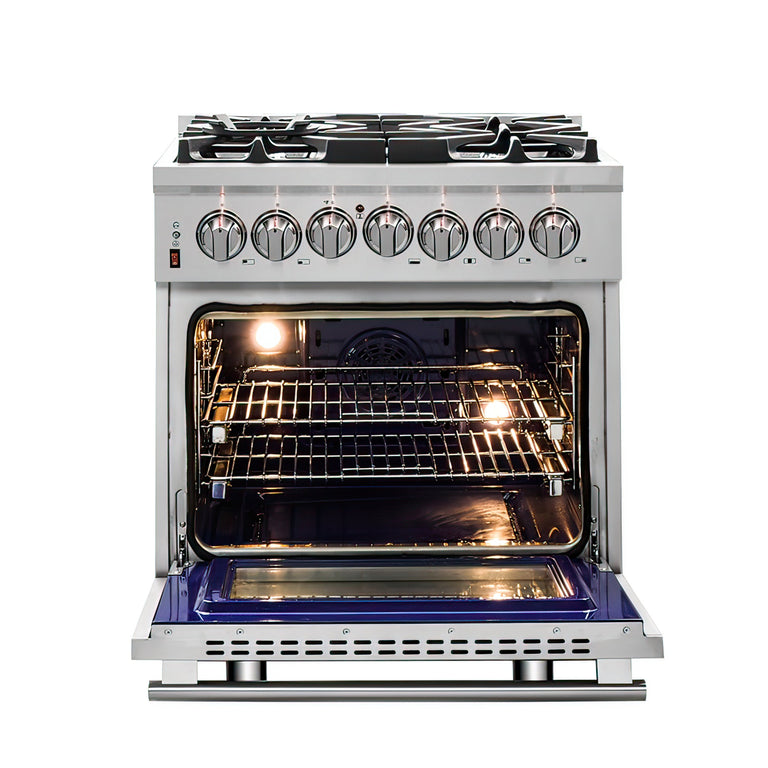 Forno Appliance Package - 30" Dual Fuel Range, 30" Range Hood, Dishwasher, Microwave Drawer, AP-FFSGS6125-30-W-6