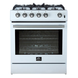 FORNO Espresso Package - 30" Gas Range and 36" Refrigerator with Ice Maker in White with Stainless Steel Accents