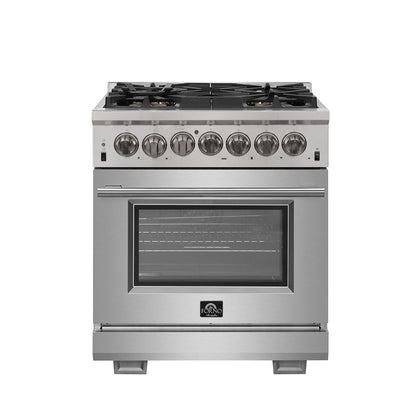 FORNO Capriasca 30" 4.32 cu. ft. Dual Fuel Range with 5 Italian Burners in Stainless Steel, FFSGS6187-30