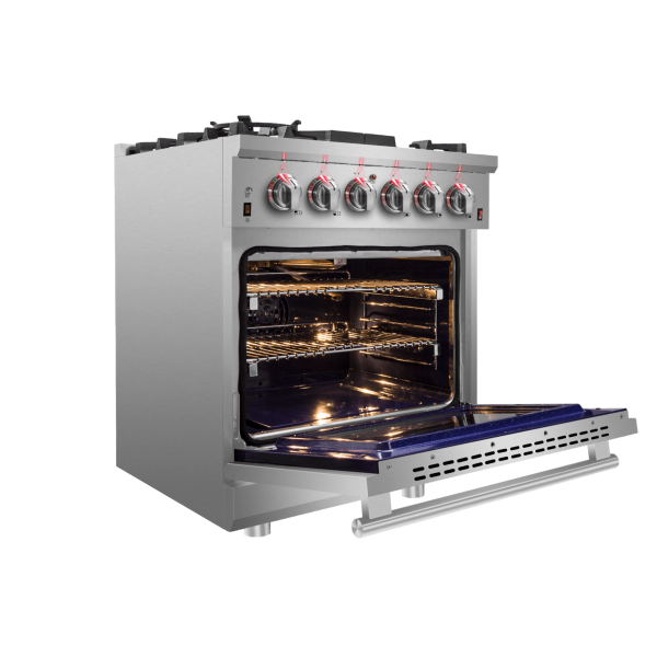Forno Appliance Package - 30 Inch Gas Range, Wall Mount Range Hood, Microwave Drawer, Dishwasher, AP-FFSGS6239-30-6