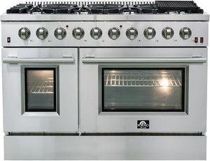 FORNO Appliance Package - 48" Gas Range, Range Hood, 60" Refrigerator, Dishwasher, Microwave Drawer, Wine Cooler, AP-FFSGS6244-48-22