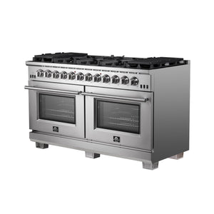 FORNO Appliance Package - 60" Chef Door Gas Range, Range Hood, 60" Convertible Refrigerator and Freezer, Dishwasher in Stainless Steel, AP-FFSGS6260-60-A