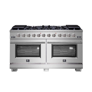 FORNO Appliance Package - 60" Chef Door Gas Range, Range Hood, 60" Convertible Refrigerator and Freezer, Dishwasher in Stainless Steel, AP-FFSGS6260-60-A