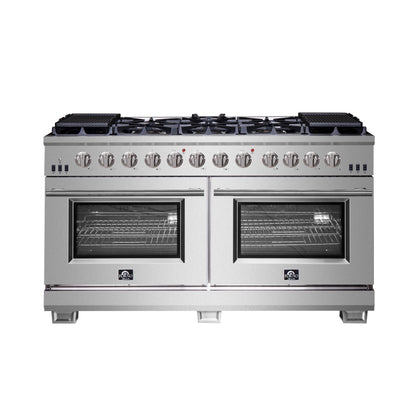 FORNO Appliance Package - 60" Chef Door Gas Range, Range Hood, 60" Convertible Refrigerator and Freezer, Dishwasher in Stainless Steel, AP-FFSGS6260-60-A