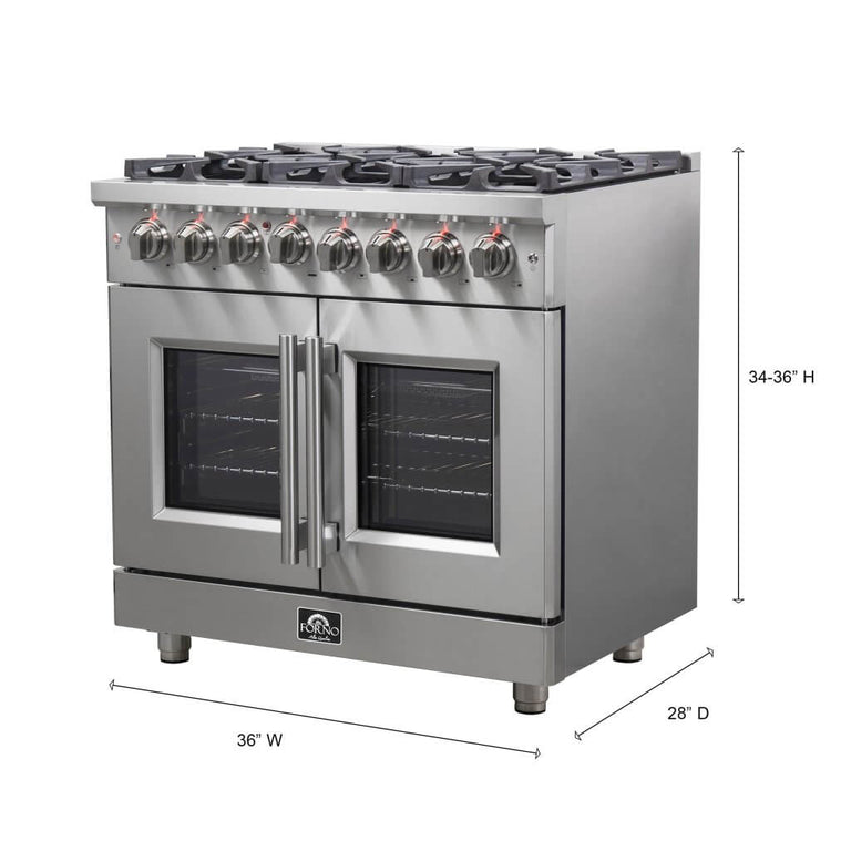 Forno 36″ Freestanding French Door Dual Fuel Range with 6 Burners, FFSGS6325-36