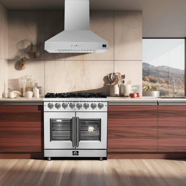 Forno 36″ Freestanding French Door Dual Fuel Range with 6 Burners, FFSGS6325-36