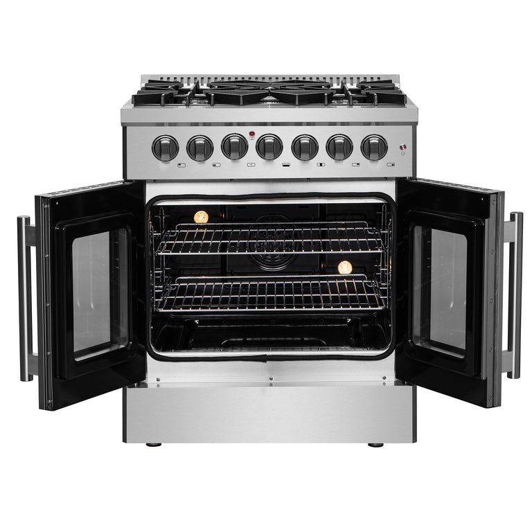 Forno 30" Gas Burner, Electric Oven Range With French Door in Stainless Steel, FFSGS6356-30