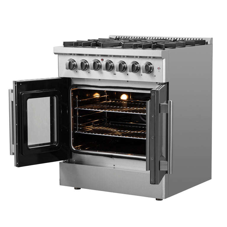 Forno 30" Gas Burner, Electric Oven Range With French Door in Stainless Steel, FFSGS6356-30