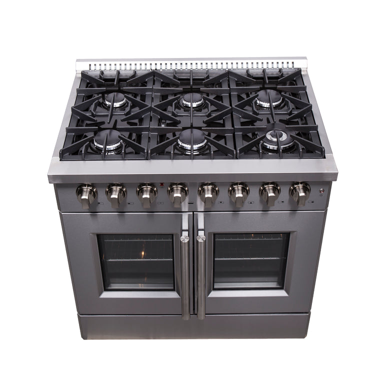 Forno 36" Gas Burner, Electric Oven Range With French Door in Stainless Steel, FFSGS6356-36