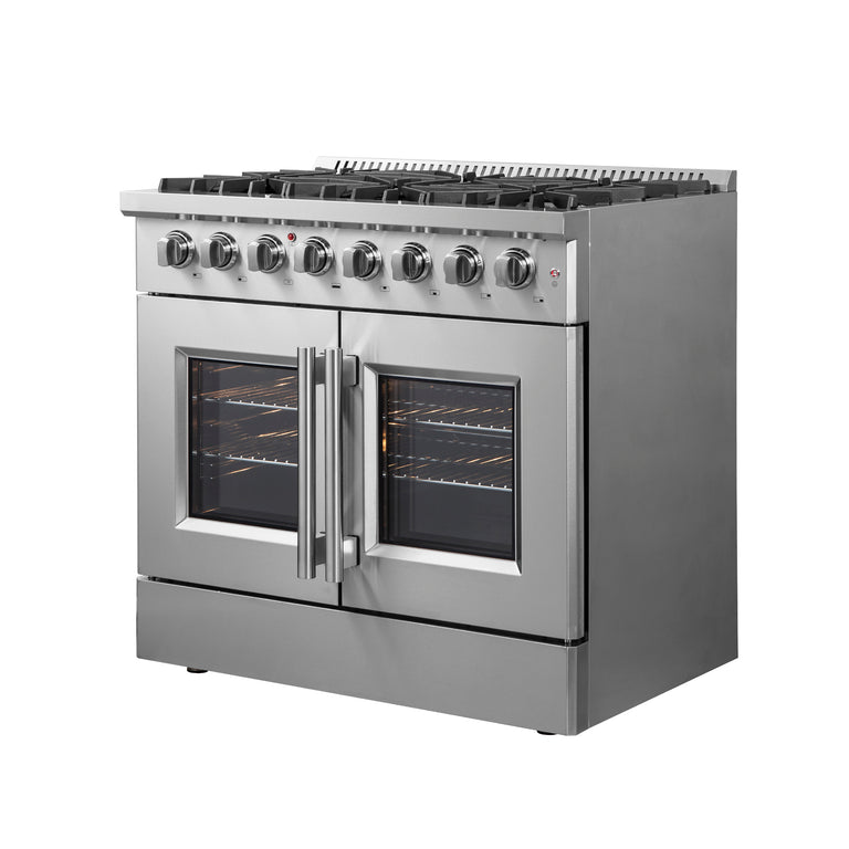 Forno 36" Gas Burner, Electric Oven Range With French Door in Stainless Steel, FFSGS6356-36