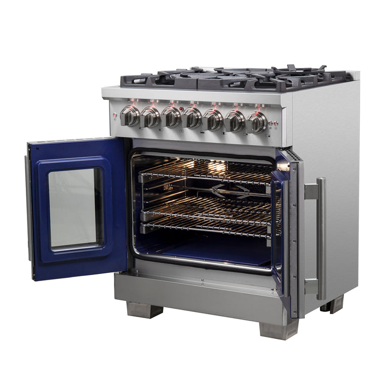 Forno 30" Professional Gas Burner, Electric Oven Range With French Door And 5 Sealed Burners, FFSGS6387-30